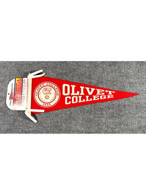 New Vintage Olivet College 24” Red And White Felt Pendant School Memorabilia